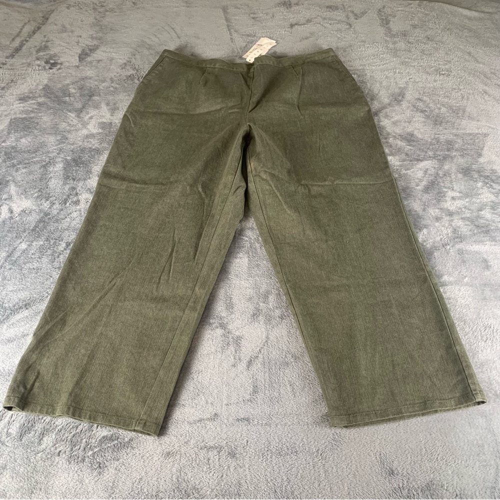 Alfred Dunner Cropped Pants Womens 22 Army Green‎ NOS Flawed Ramie Cotton Blend